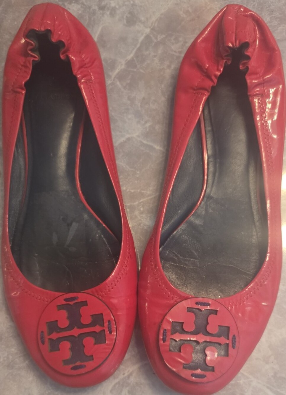 Tory Burch Red Patent Leather Logo Ballet Flats